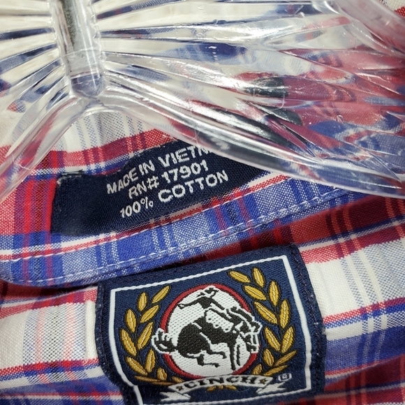 Cinch Shirt Button Down LS Patriotic Red Wht Blue Ombre Plaid Men XL (Fits 2XL) - Picture 9 of 15